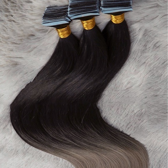 Curls Queen Tape Ins. Black and grey hair 18 in. 60 pieces Brand new